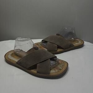 Born Sandals Mens Getaway Taupe Brown Leather Slides Beach Vacation Casual 9M